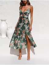 Floral print midi dress with tie front bodice and A-line silhouette - View 8 | Lwiis