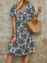 Printed V-Neck Midi Dress - View 8 | Lwiis