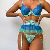 Lace Trim Sheer Mesh Sexy Lingerie Set