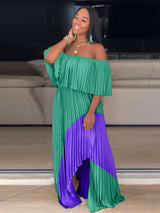 Off Shoulder Pleated Maxi Dress - View 7 | Lwiis