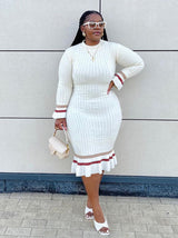 Rib Knit Ruffle Hem Midi Dress - View 7 | Lwiis