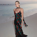 Floral maxi dress with halter neckline - View 9 | Lwiis