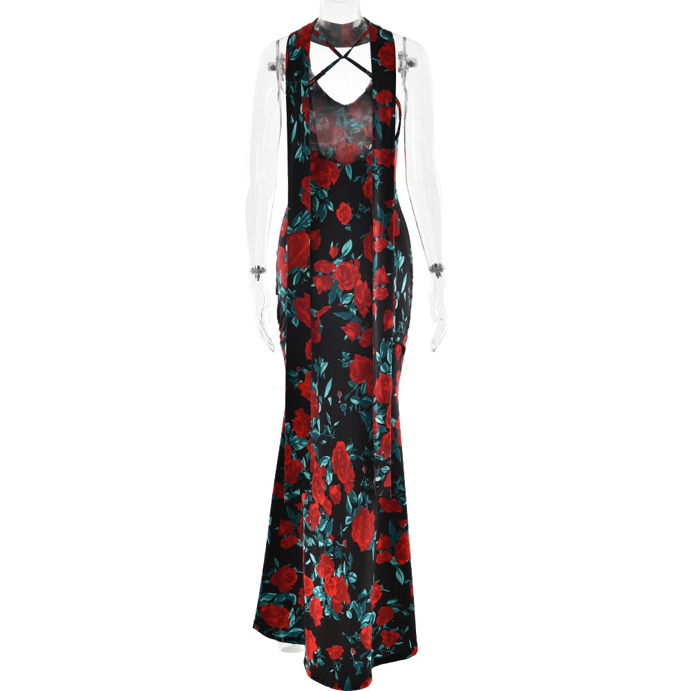 Floral maxi dress with halter neckline - View 13 | Lwiis