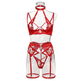 Hot Pink Embroidered Mesh Stitching Lingerie Set