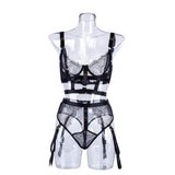 Lace Perspective Letter Print Bandage Girdle Sexy Lingerie Set