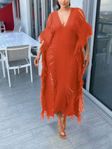 Knit Maxi Dress with Fringe Detailing - View 23 | Lwiis