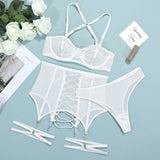 Mesh Perspective Sexy Cross Strap Hollow Lingerie Set