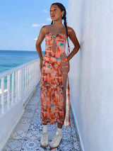 Printed tube midi dress with cut-out detail - View 6 | Lwiis