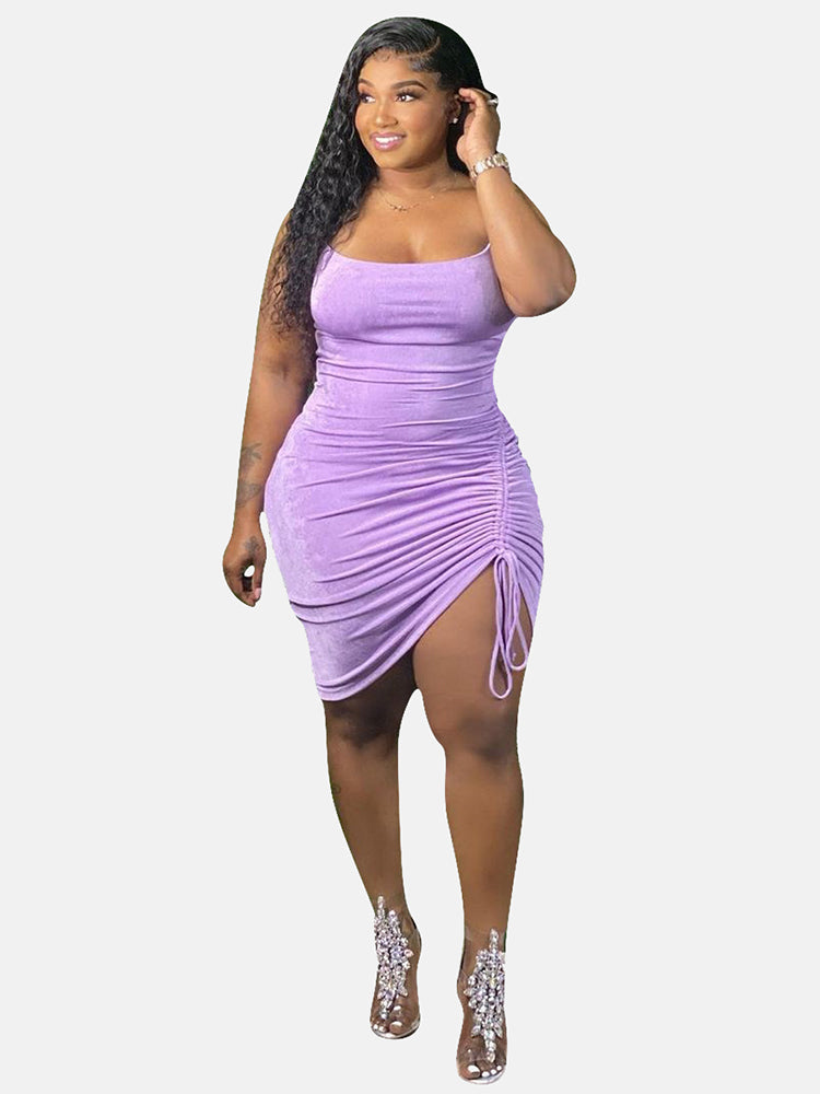 Ribbed knit midi dress with drawstring slit - View 8 | Lwiis