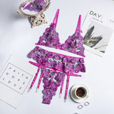 Lace Embroidered Flower Butterfly Sexy Lingerie Set