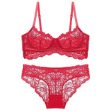 New Sexy Lace Embroidered Cross Strap Lingerie Set