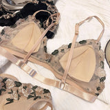 Embroidered Mesh Triangle Cup No Wire Sexy Lingerie Set