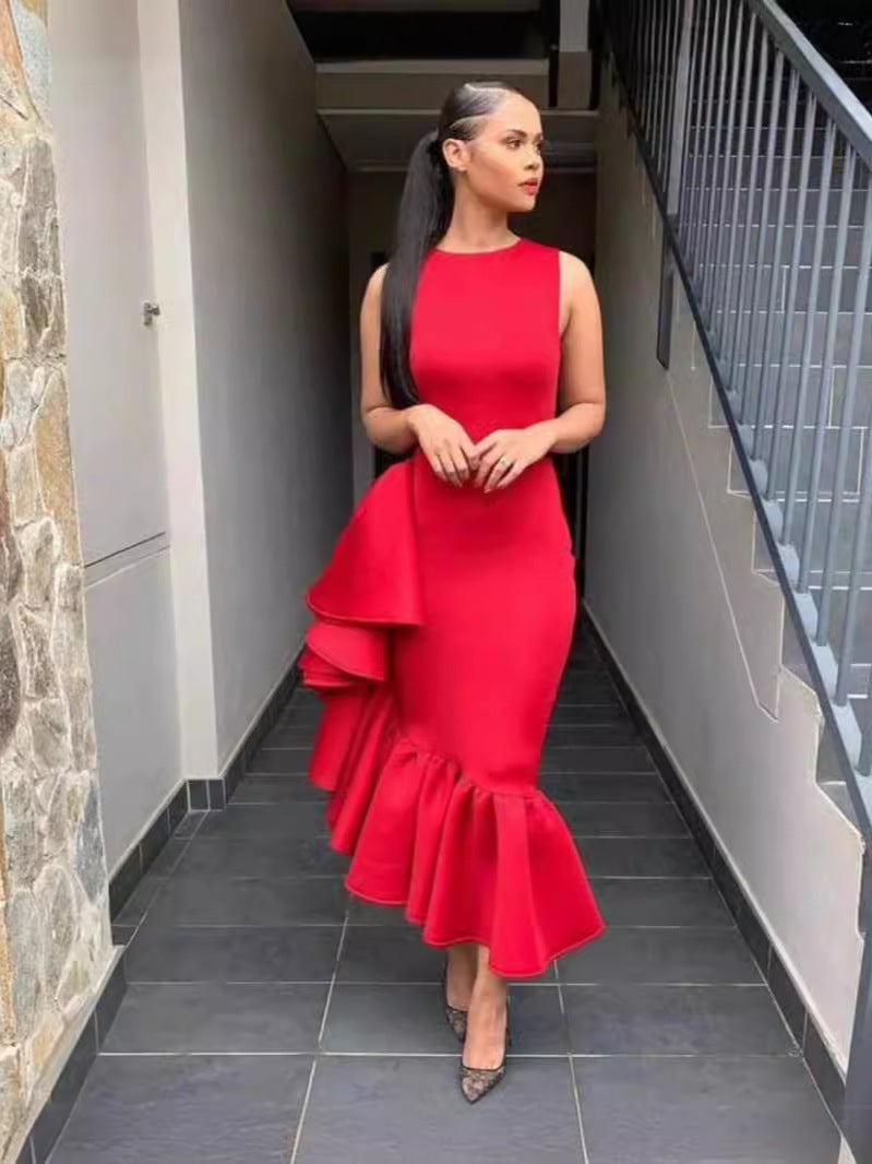 Ruffled Trim Fit and Flare Midi Dress - View 7 | Lwiis
