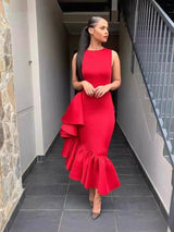 Ruffled Trim Fit and Flare Midi Dress - View 7 | Lwiis