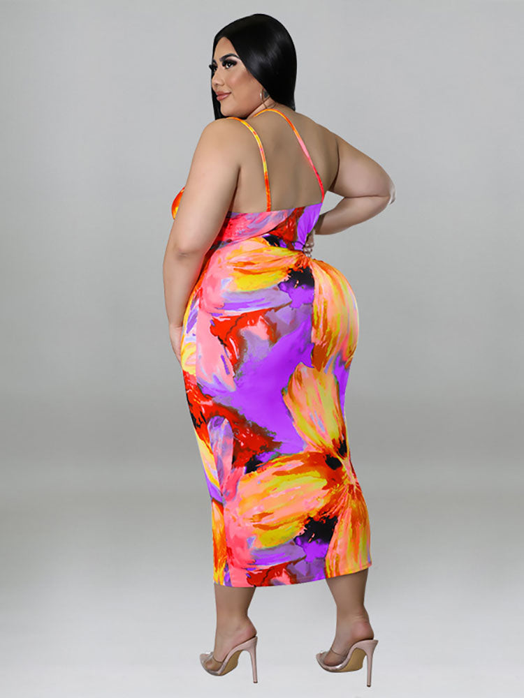 One Shoulder Floral Print Midi Dress - View 8 | Lwiis