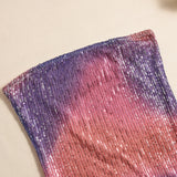 Purple sequin mini dress with strapless neckline - View 9 | Lwiis
