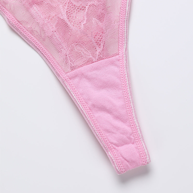 Ultra-Thin Cup Lace Three-Piece Sexy Erotic Lingerie Set