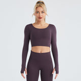 Sports Wear Yoga Tracksuit Long Sleeves Back Hollow Out