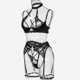 Hot Pink Embroidered Mesh Stitching Lingerie Set