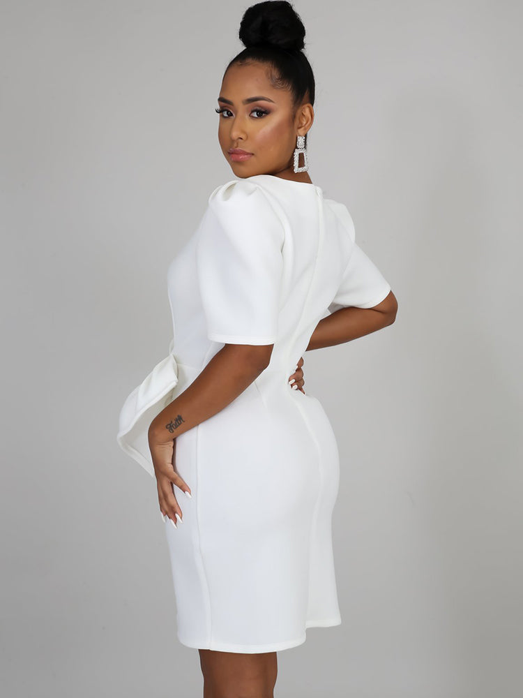 V-neck ruffle sleeve midi dress - View 9 | Lwiis