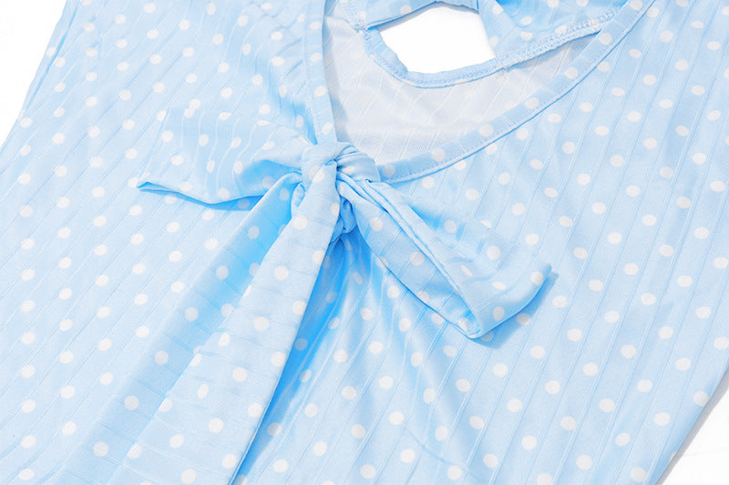 Polka Dot Mini Dress with Bow Detail - View 10 | Lwiis