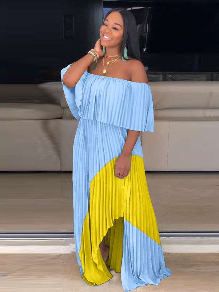 Off Shoulder Pleated Maxi Dress - View 9 | Lwiis