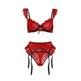 Allover Lace Trim Bow Tie Sexy Lingerie Set