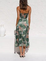 Floral print midi dress with tie front bodice and A-line silhouette - View 10 | Lwiis