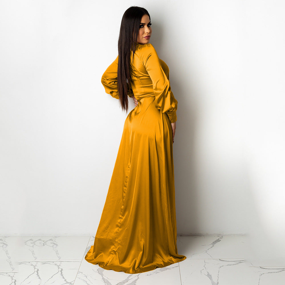 Satin flowy maxi dress with high slit - View 10 | Lwiis