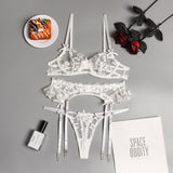 Floral Embroidery Cute Pure Beauty Lingerie Set - Sexyzara