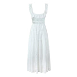White eyelet A-line maxi dress with smocked bodice and ruffle straps - View 7 | Lwiis