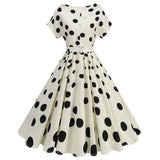 a vintage-style polka dot dress on a white background