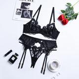New Lace Mesh Embroidery Sexy Lingerie Set