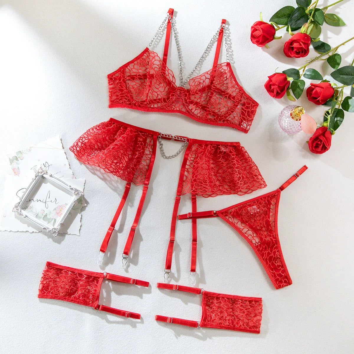 Sexy Lace Mesh Patchwork Lingerie Set