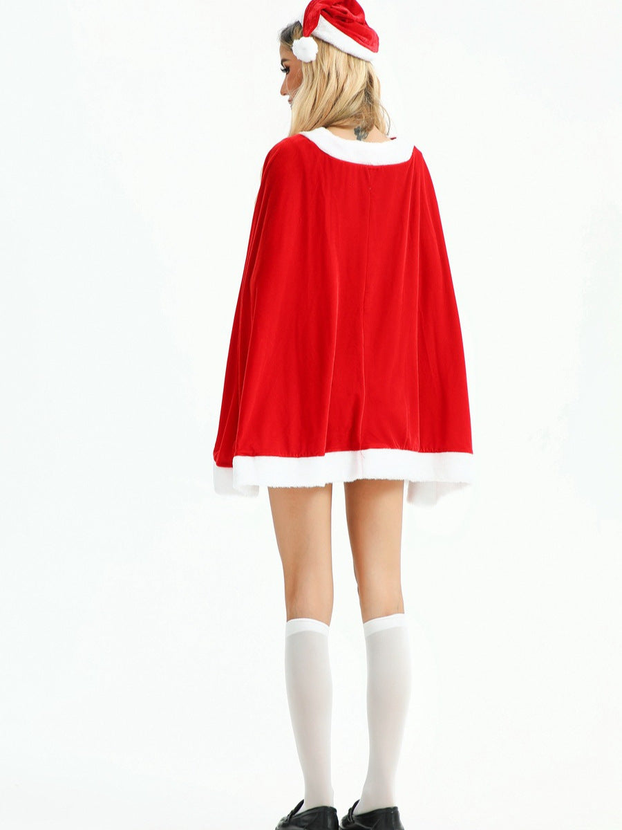 Christmas costume for women red velvet cape - View 6 | Lwiis