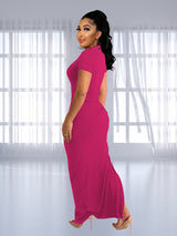 Ribbed knit maxi dress with slit - View 7 | Lwiis