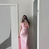 Elegant satin maxi dress with V-neckline and A-line silhouette - View 6 | Lwiis