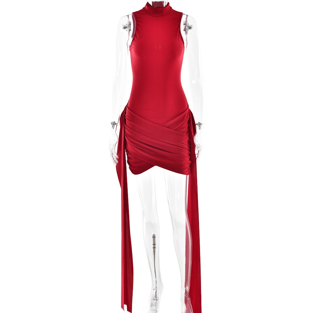 Mock neck ruched dress - View 7 | Lwiis