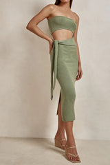 Strapless Knit Midi Dress with Cut-Out Detail - View 11 | Lwiis