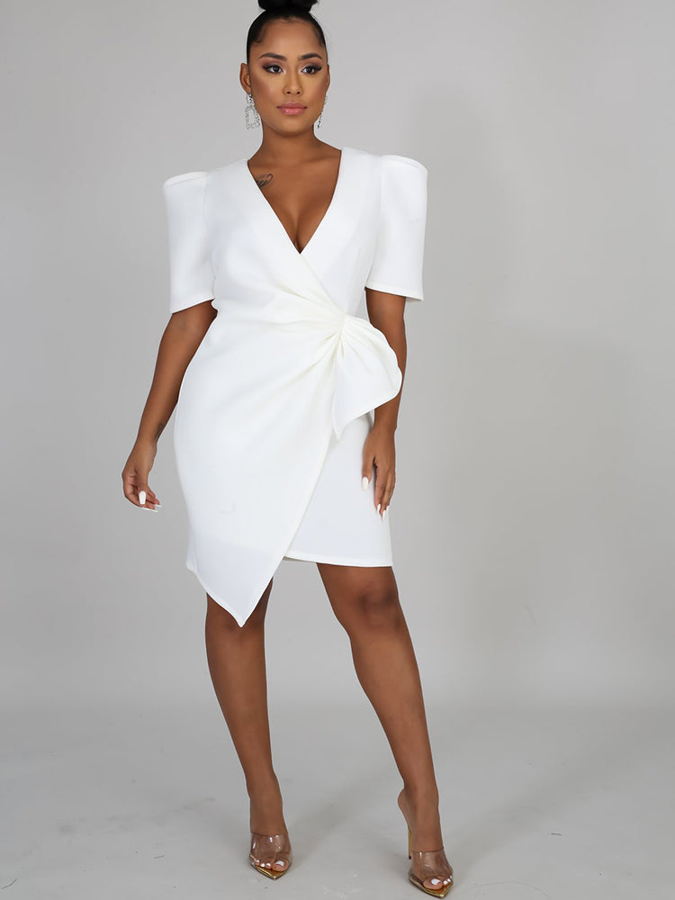 V-neck ruffle sleeve midi dress - View 8 | Lwiis