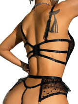 Lace Embroidery Stitching Mesh Bandage 3-Piece Lingerie Set