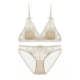 Sexy Lingerie Flower Embroidery Lace Mesh Bra Set