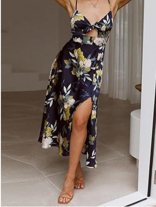 Floral A-line Midi Dress - View 7 | Lwiis