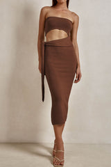 Strapless Knit Midi Dress with Cut-Out Detail - View 6 | Lwiis