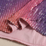 Purple sequin mini dress with strapless neckline - View 7 | Lwiis