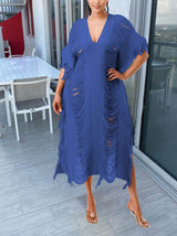 Knit Maxi Dress with Fringe Detailing - View 25 | Lwiis
