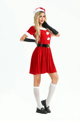 Women's festive velvet mini dress with Santa hat and thigh-high socks - View 7 | Lwiis