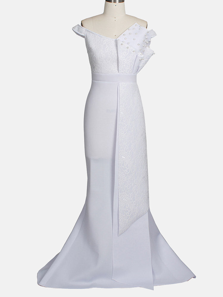 Mermaid formal maxi dress with off-the-shoulder neckline and satin fabric - View 16 | Lwiis