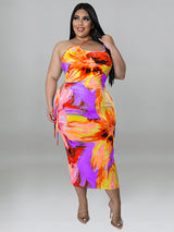 One Shoulder Floral Print Midi Dress - View 7 | Lwiis