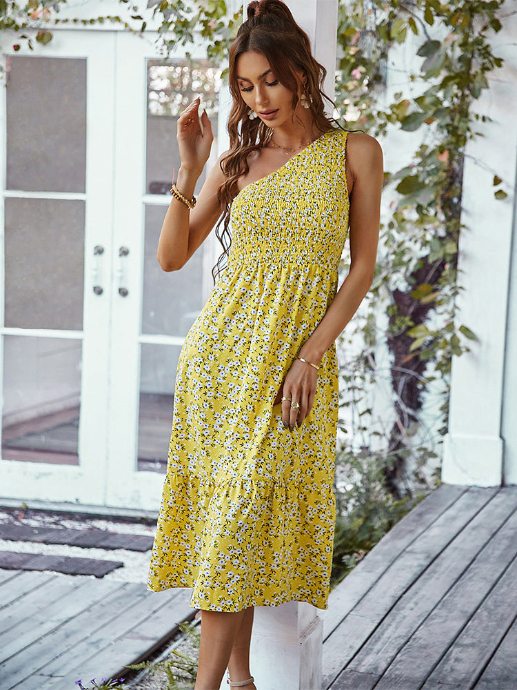 One Shoulder Floral Midi Dress - View 12 | Lwiis